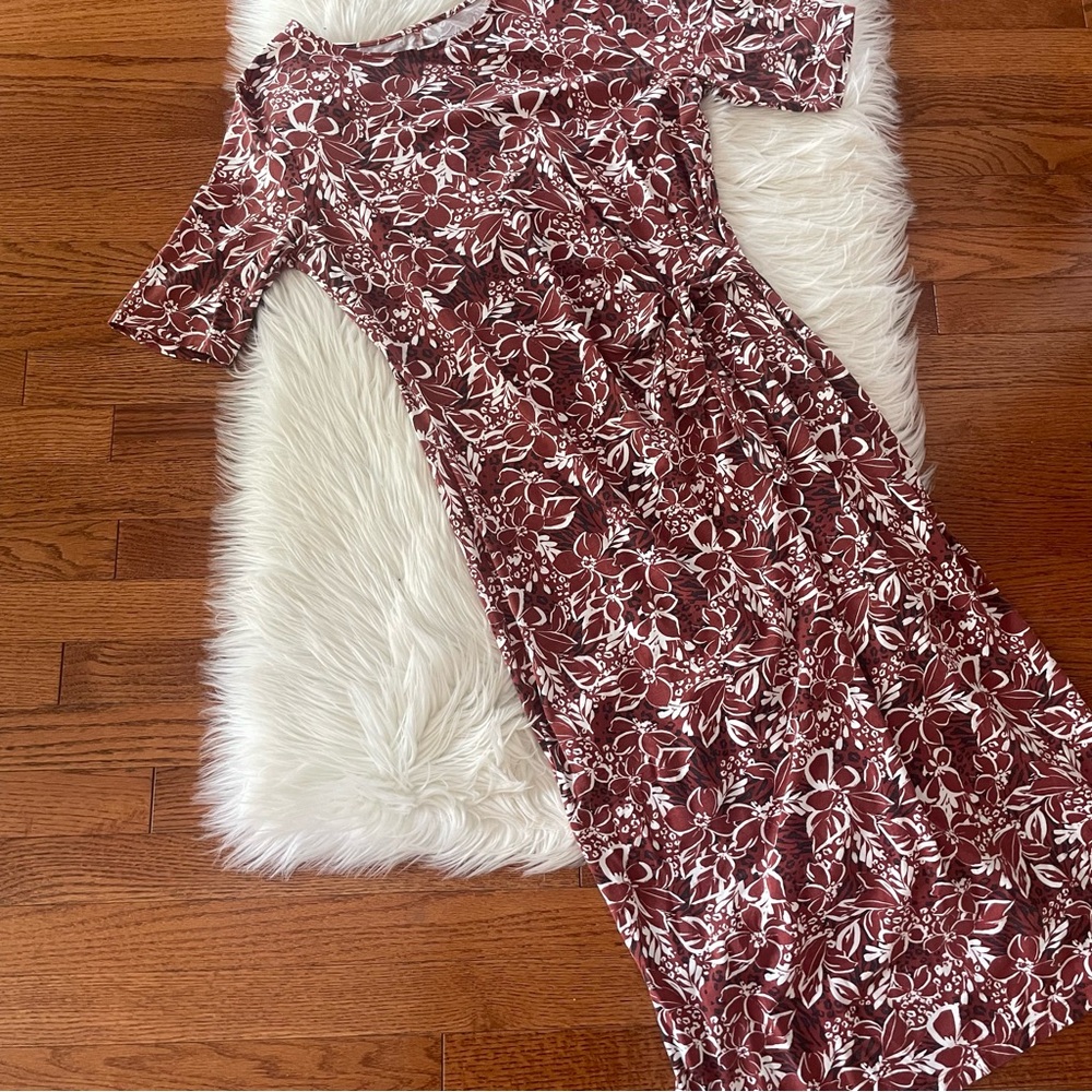 Garnet Hill Fall Hibiscus Midi Dress Tencel Blend Size Medium Faux Wrap Floral